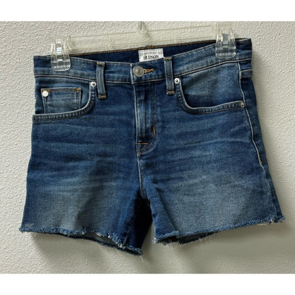 Hudson Shorts Valeri Cut Off Denim Medium Wash Raw Hem Size 24 Inseam 3"